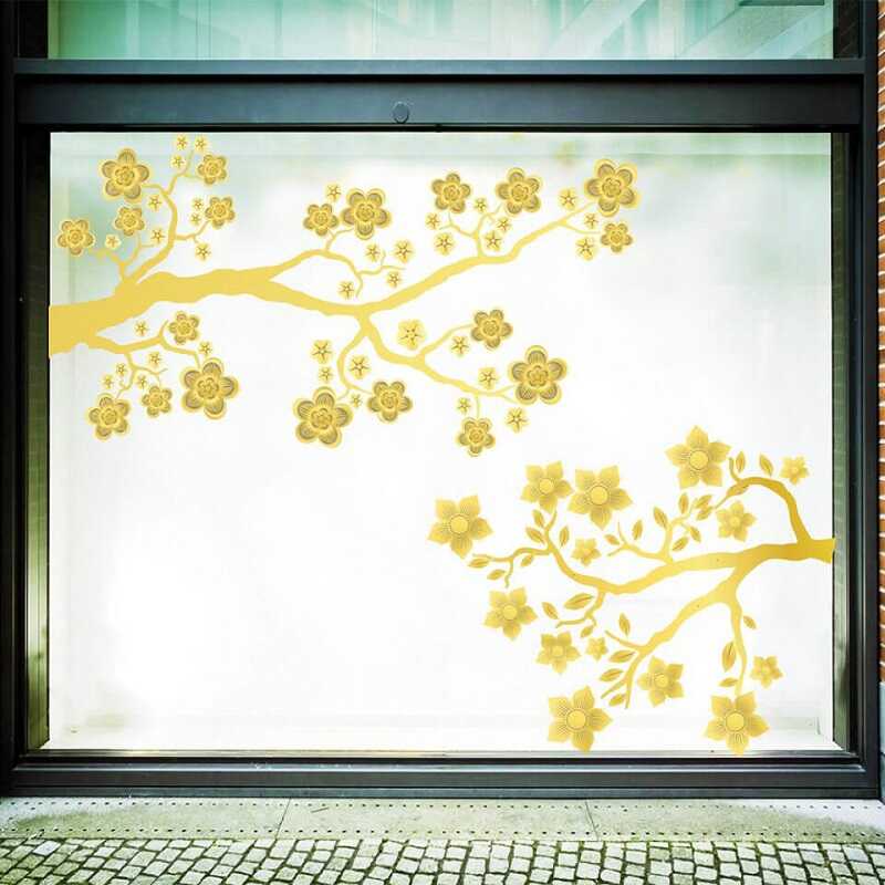 mẫu trang trí hoa mai trên cửa kính 4